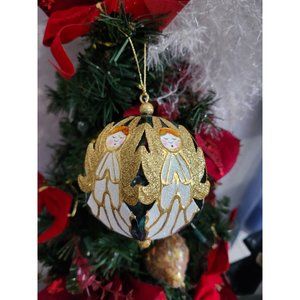 Vintage Pier1 Golden Angel ornament/Glitter Tin Metal Angel